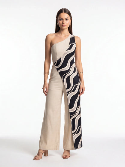 Chic Colorblock Wide-Leg Jumpsuit for Women | Elegant Design, Comforta by Jamota One-Pieces Jumpsuits