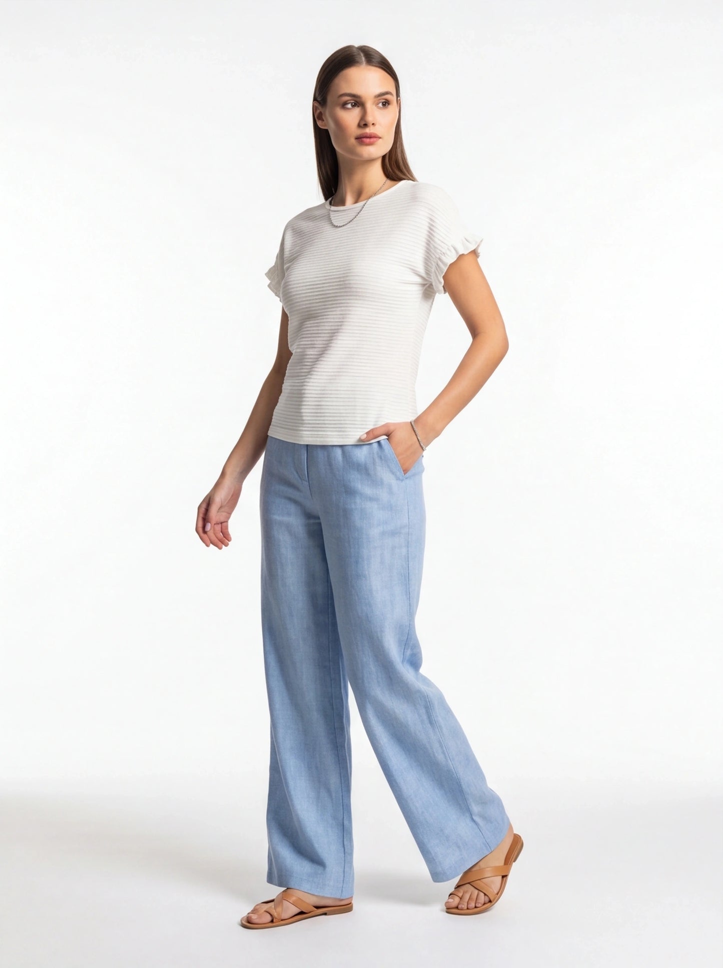 Charming Textured Ruffle Sleeve T-Shirt with Soft Fabric and Relaxed F