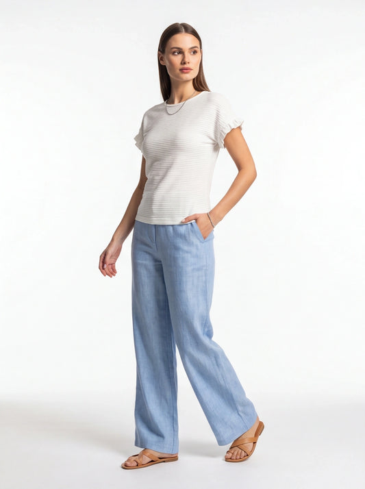 Charming Textured Ruffle Sleeve T-Shirt with Soft Fabric and Relaxed F