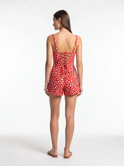 Stylish Floral Summer Romper with Adjustable Straps and Pockets by Jamota One-Pieces Rompers