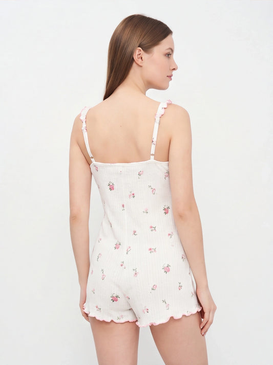 Elegant Floral Women's PJ Romper | Soft Fabric & Comfortable Fit - Jamota