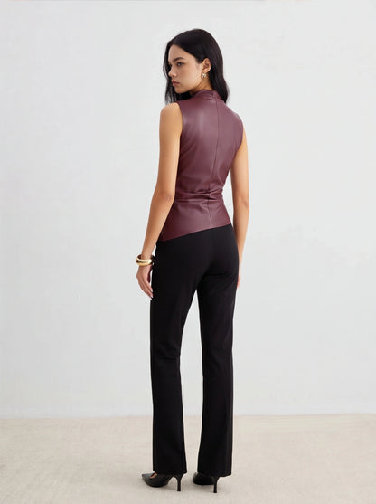 Chic Structured Faux Leather Tank Top with Elegant Design & Comfortabl