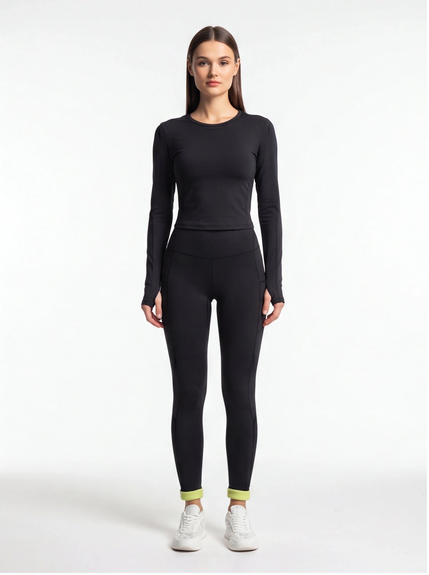 Cozy Fleece-Lined High-Waisted Leggings with Pockets for Comfort