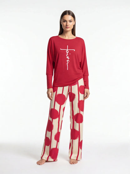 Multicolor Batwing Sleeve Lounge Set With Striped Pants - Jamota