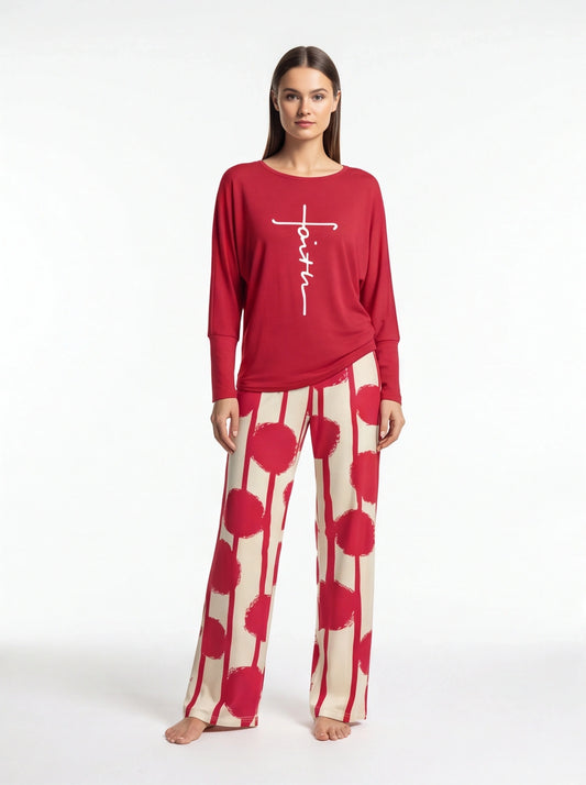 Multicolor Batwing Sleeve Lounge Set With Striped Pants - Jamota