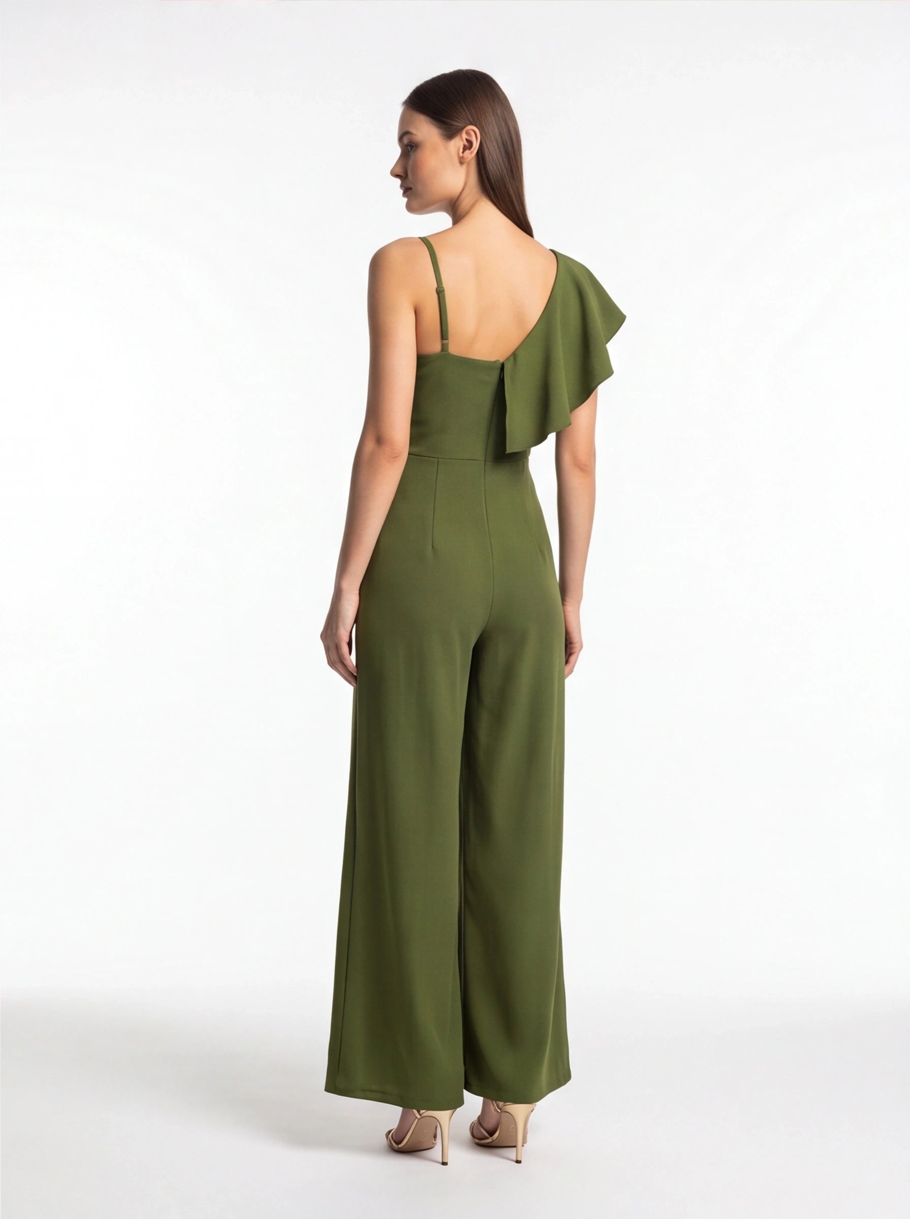 Backless Wide-Leg Jumpsuit with Ruffle Tie Panel - Jamota
