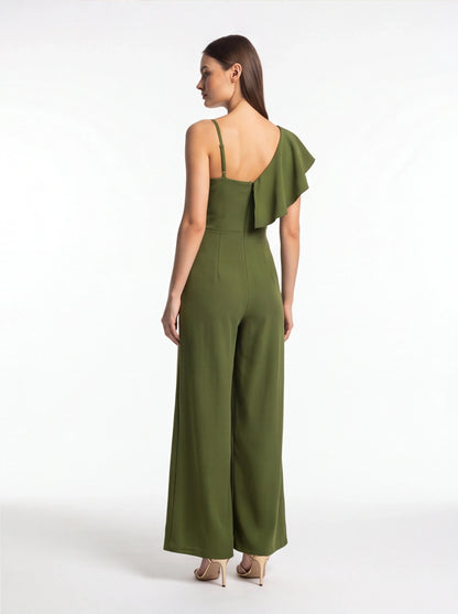 Backless Wide-Leg Jumpsuit with Ruffle Tie Panel - Jamota