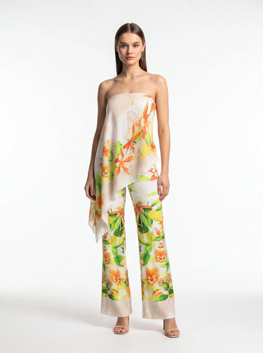 Elegant Tropical Floral Jumpsuit for Women - Lightweight & Comfortable by Jamota One-Pieces Jumpsuits
