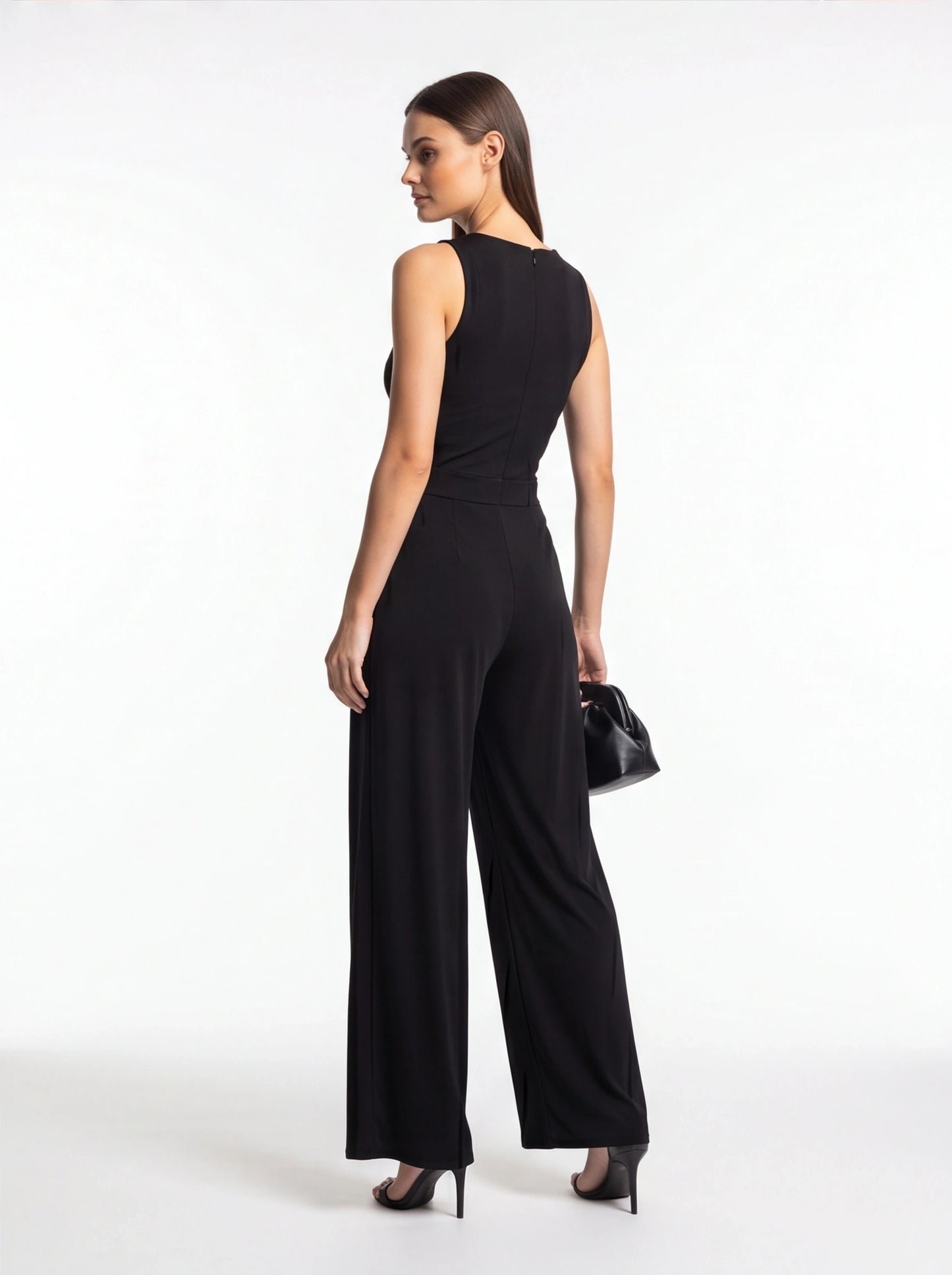 Jamota black sleeveless jumpsuit with wide-leg pants and back zipper