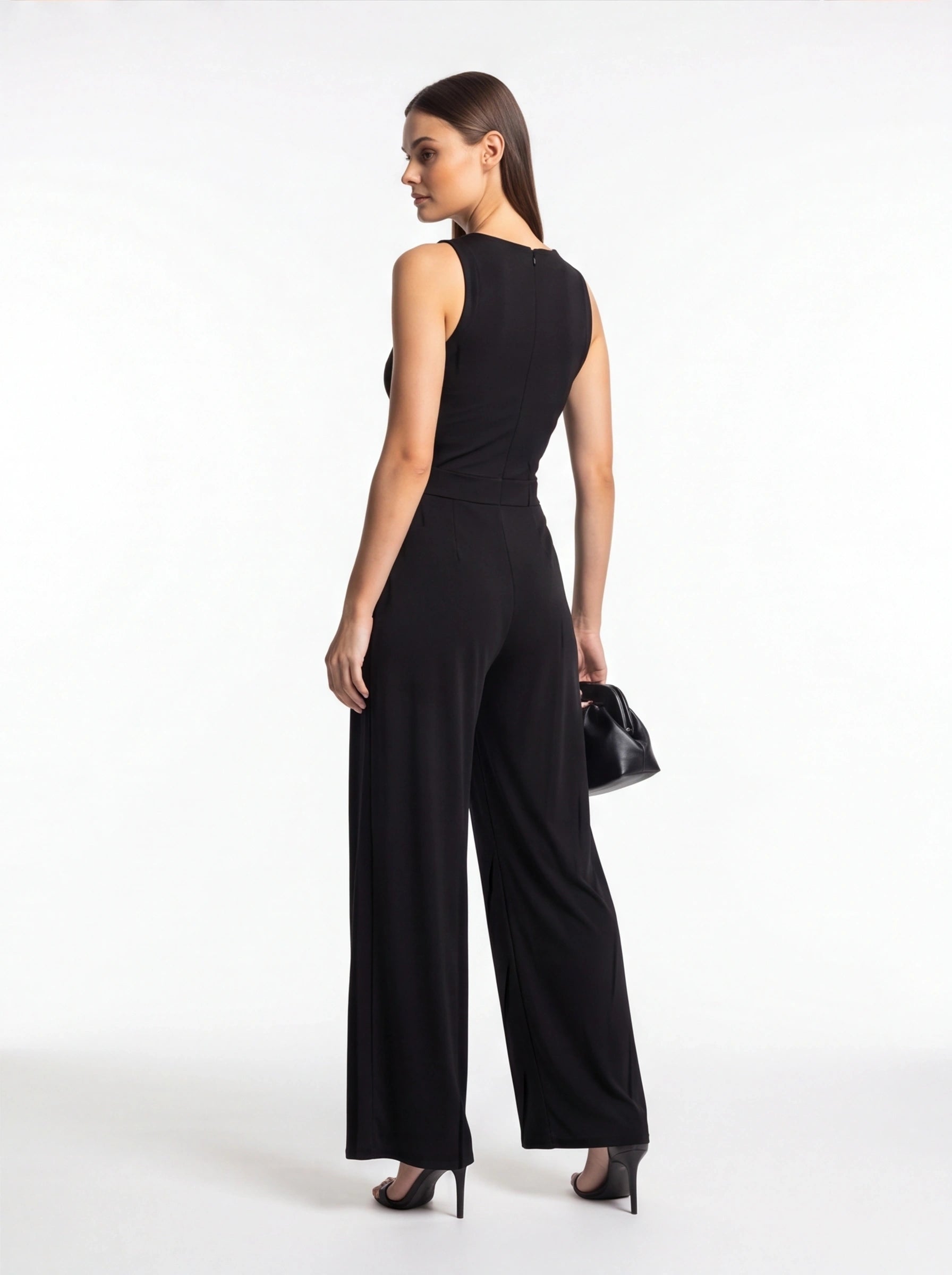 Jamota black sleeveless jumpsuit with wide-leg pants and back zipper