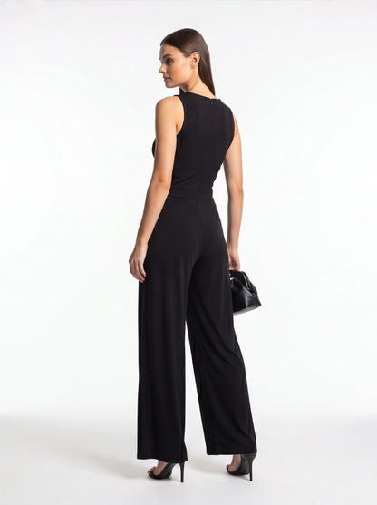 Jamota black sleeveless jumpsuit with wide-leg pants and back zipper