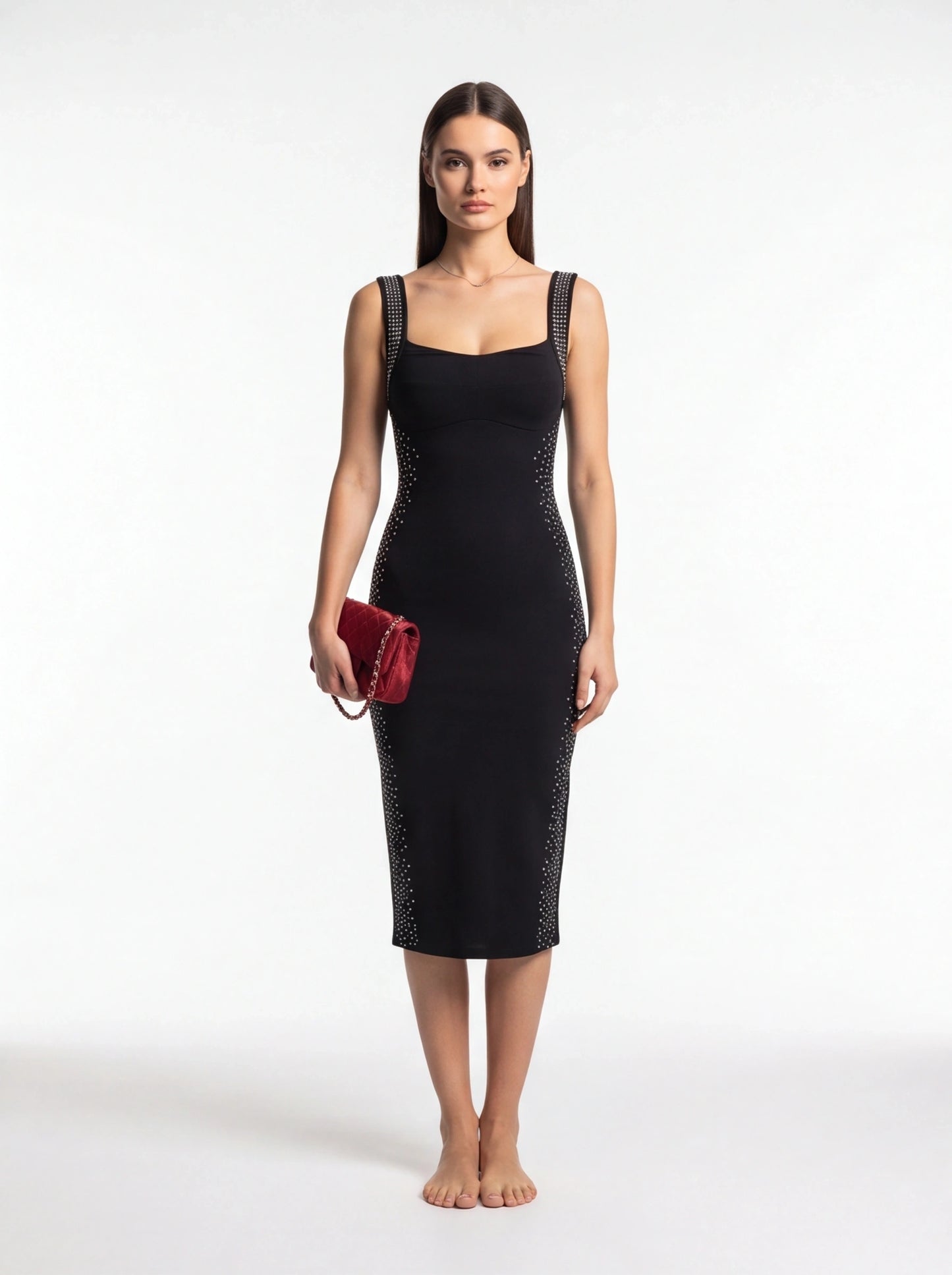 Chic Elegant White Midi Dress with Flattering Fit & Timeless Design by Jamota Dresses Women's Dresses