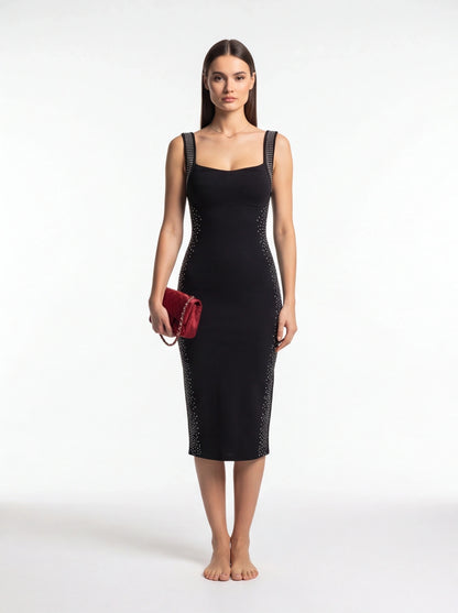 Chic Elegant White Midi Dress with Flattering Fit & Timeless Design by Jamota Dresses Women's Dresses