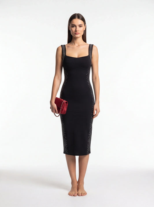 Chic Elegant White Midi Dress with Flattering Fit & Timeless Design by Jamota Dresses Women's Dresses