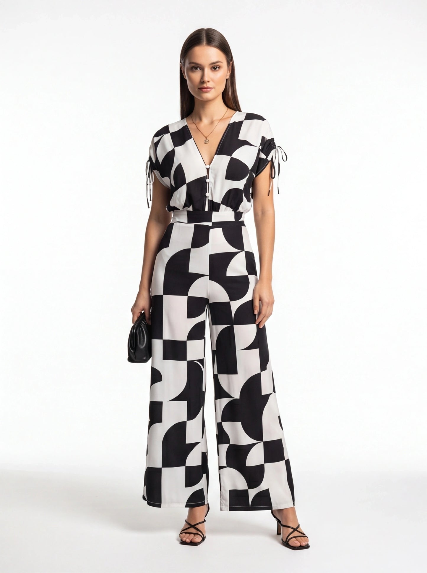 Stylish Geometric Casual Jumpsuit with Pockets and Adjustable Straps by Jamota One-Pieces Jumpsuits & Rompers