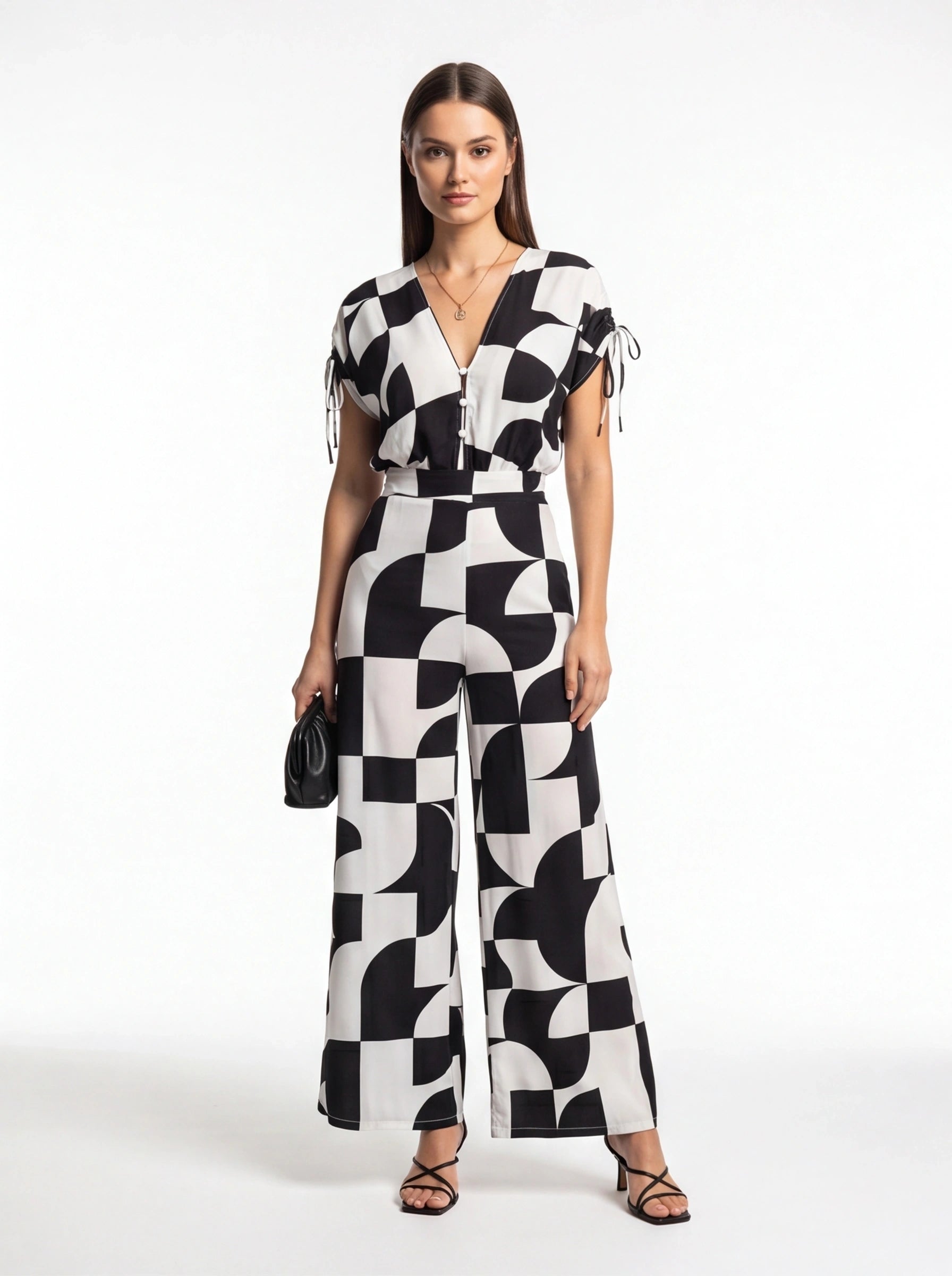 Stylish Geometric Casual Jumpsuit with Pockets and Adjustable Straps by Jamota One-Pieces Jumpsuits & Rompers