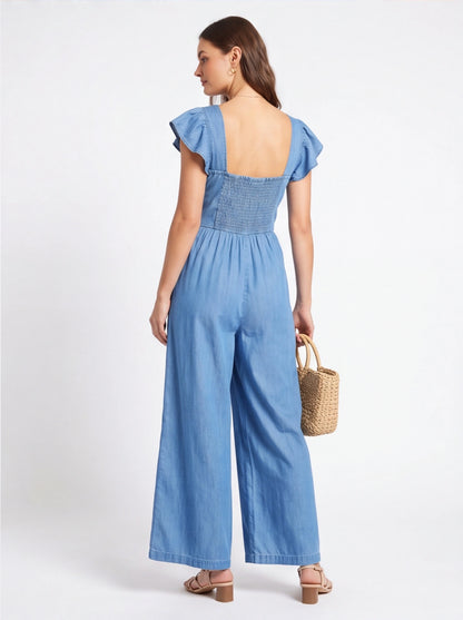 Chic Casual Wide-Leg Jumpsuit with Adjustable Straps & Pockets by Jamota One-Pieces Jumpsuits