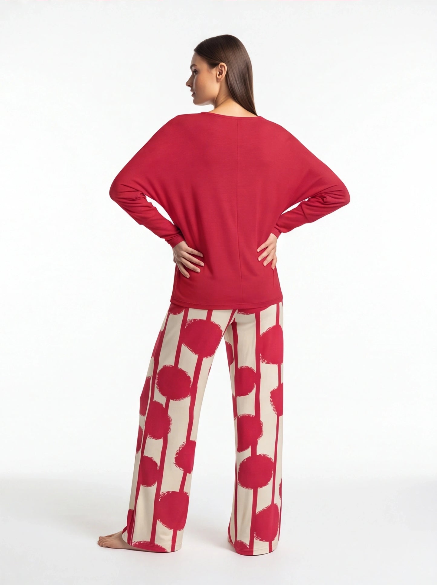 Multicolor Batwing Sleeve Lounge Set With Striped Pants - Jamota