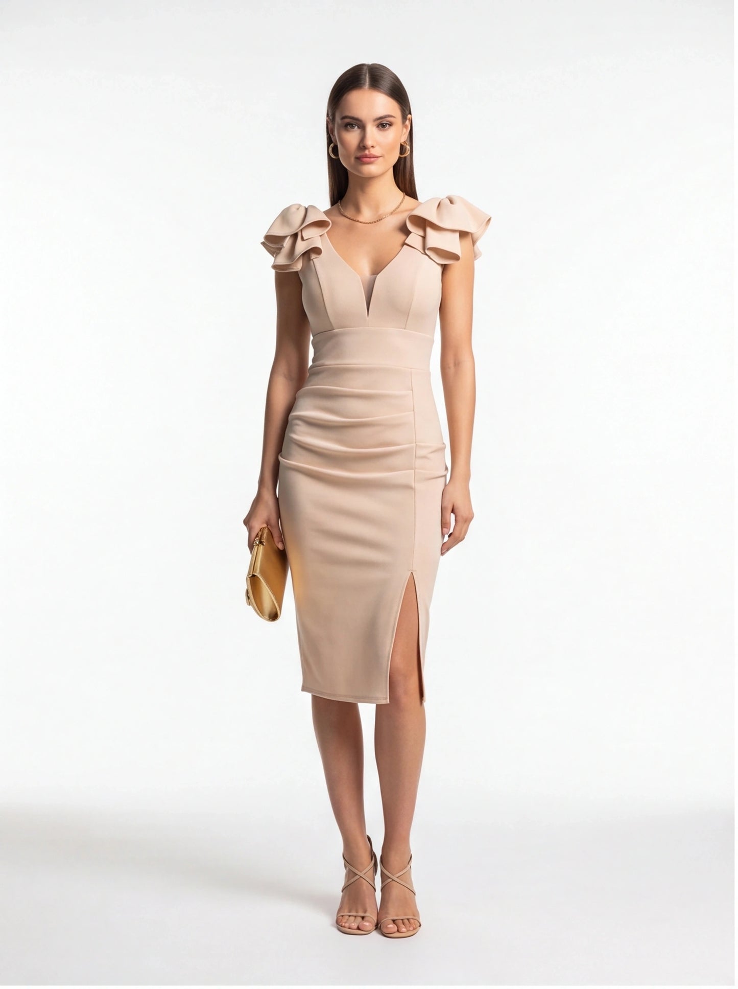Chic Elegant Midi Cocktail Dress with Sleeveless Design and Flattering