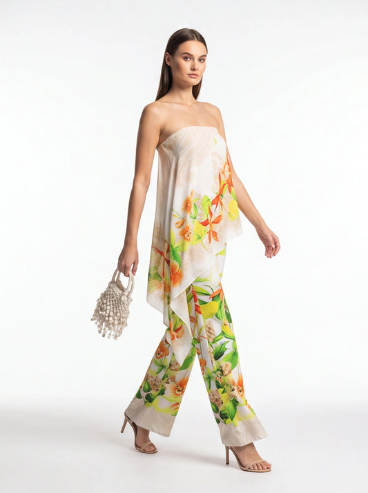 Elegant Tropical Floral Jumpsuit for Women - Lightweight & Comfortable by Jamota One-Pieces Jumpsuits