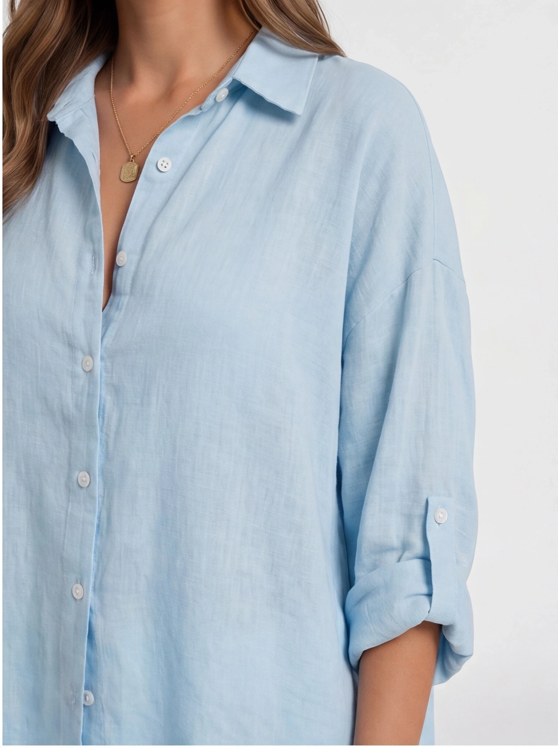 Elegant Oversized Linen Blouse with Breathable Fabric and Relaxed Fit by Jamota Shirts Casual Shirts