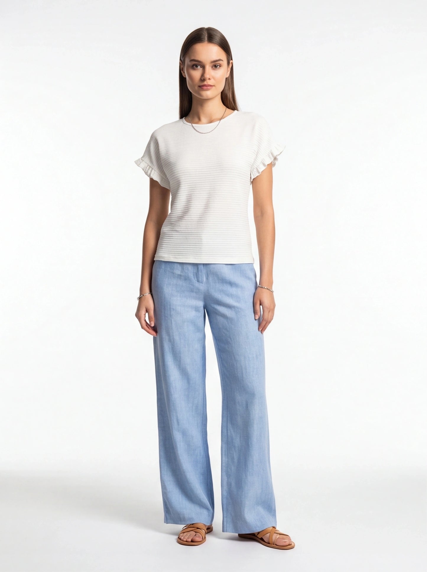 Charming Textured Ruffle Sleeve T-Shirt with Soft Fabric and Relaxed F