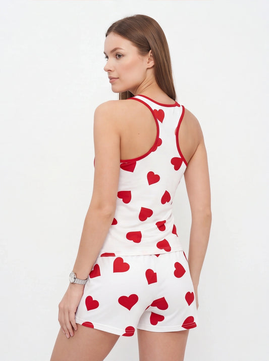 Cozy Heart Print Pajama Set | Soft Fabric & Adjustable Drawstring Wais - Jamota