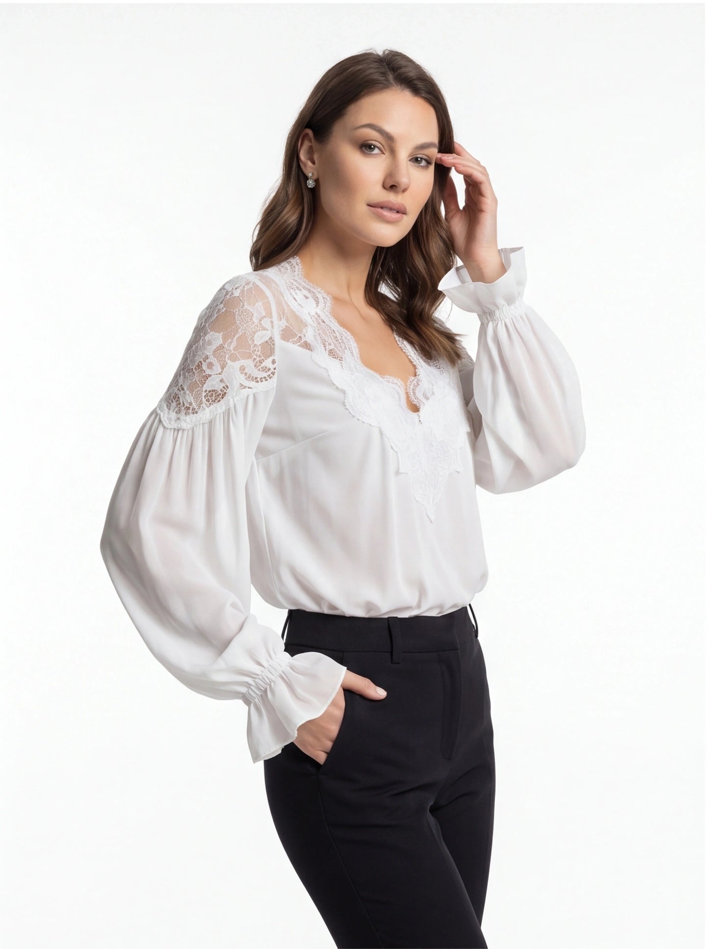 Elegant Airy Lace Collar Blouse - Professional Fit, Breathable Fabric