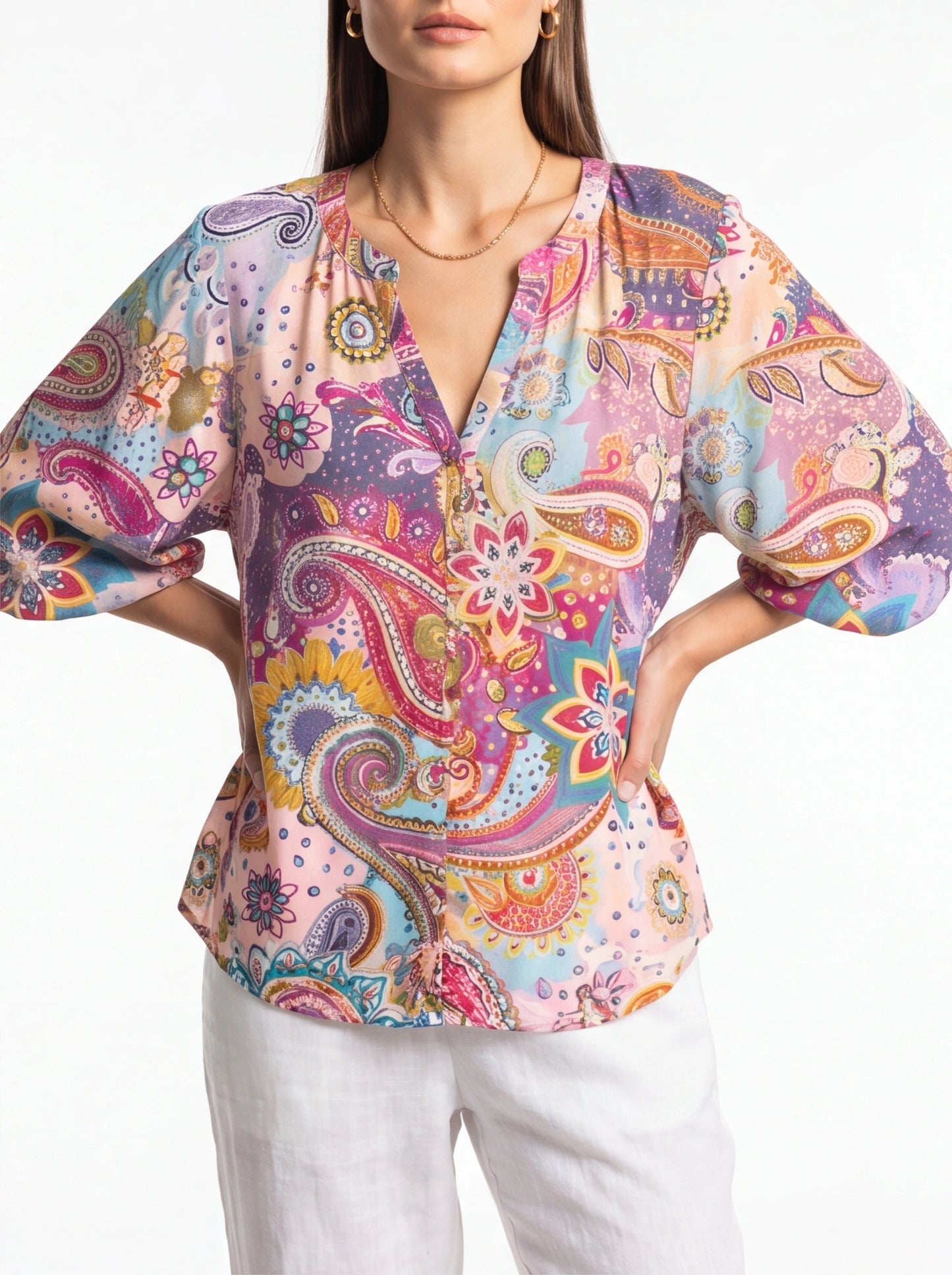 Floral Print Casual Blouse with Soft Fabric and Relaxed Fit by Jamota Blouses Women's Tops