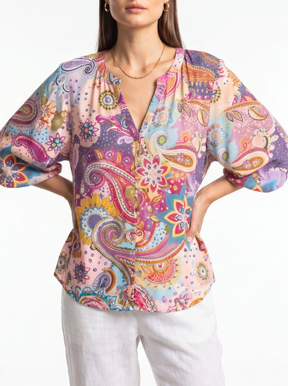 Floral Print Casual Blouse with Soft Fabric and Relaxed Fit by Jamota Blouses Women's Tops
