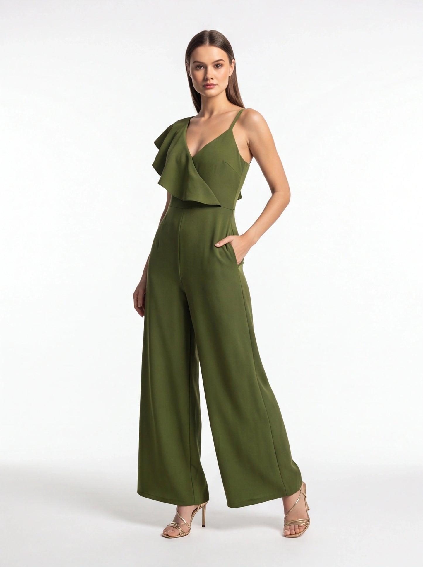 Backless Wide-Leg Jumpsuit with Ruffle Tie Panel - Jamota