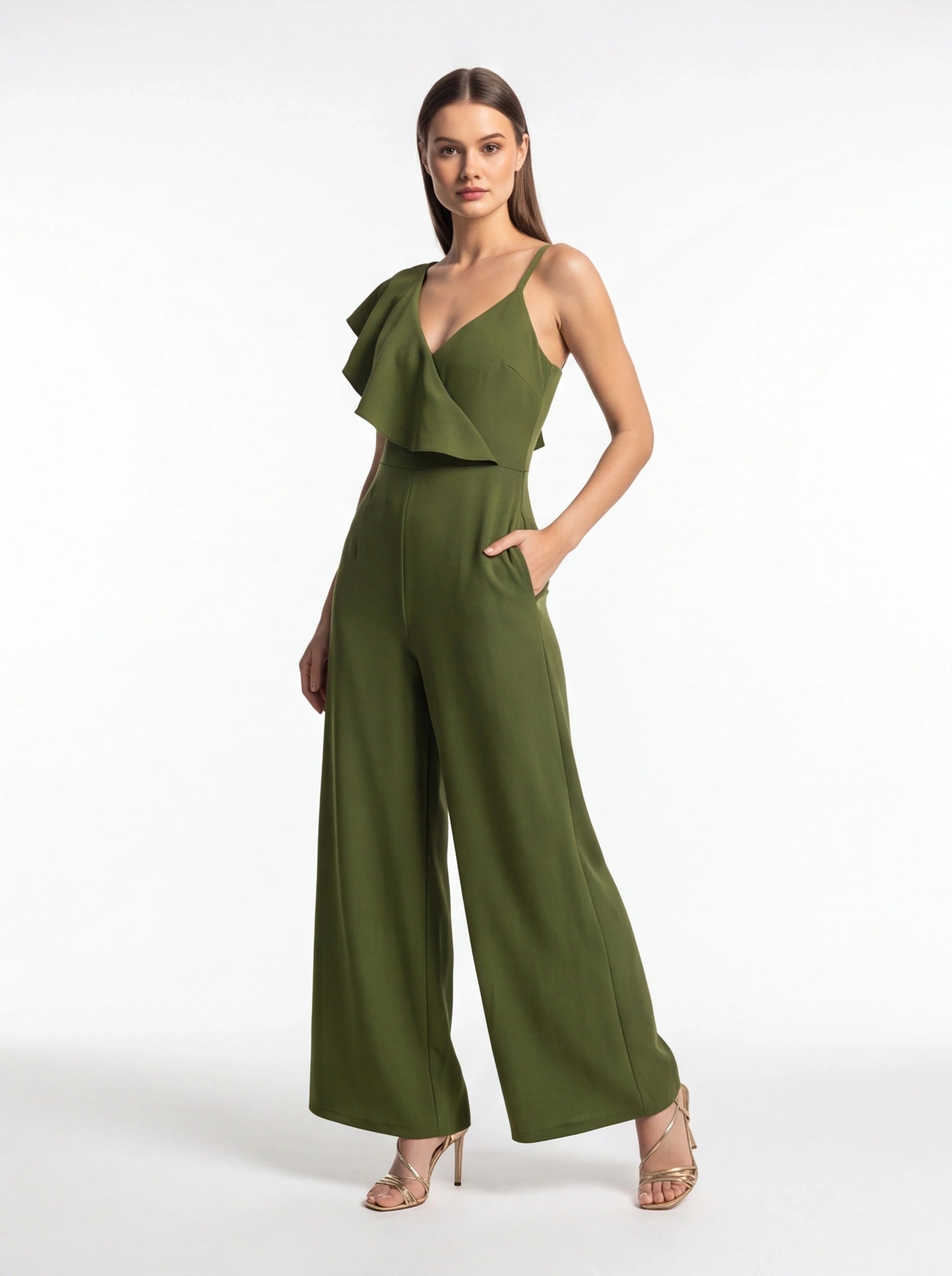 Backless Wide-Leg Jumpsuit with Ruffle Tie Panel - Jamota