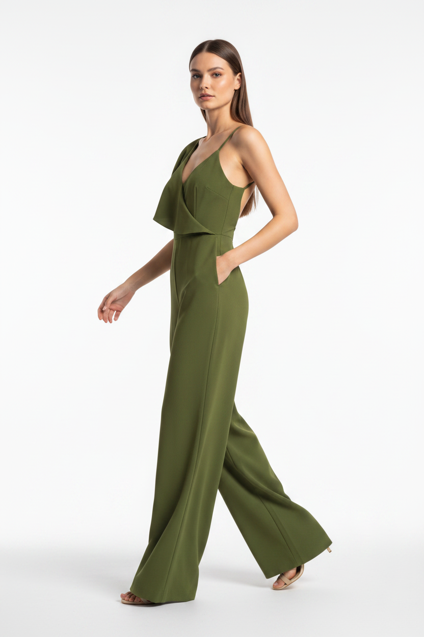 Backless Wide-Leg Jumpsuit with Ruffle Tie Panel - Jamota