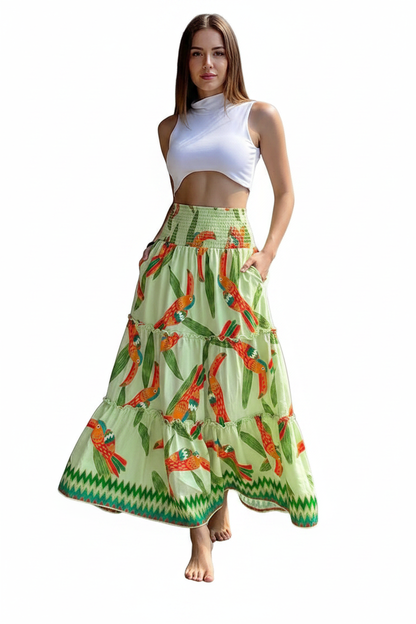 High Waisted A Line Maxi Skirt In Lightweight Breathable Viscose Fabric For Women - Jamota
