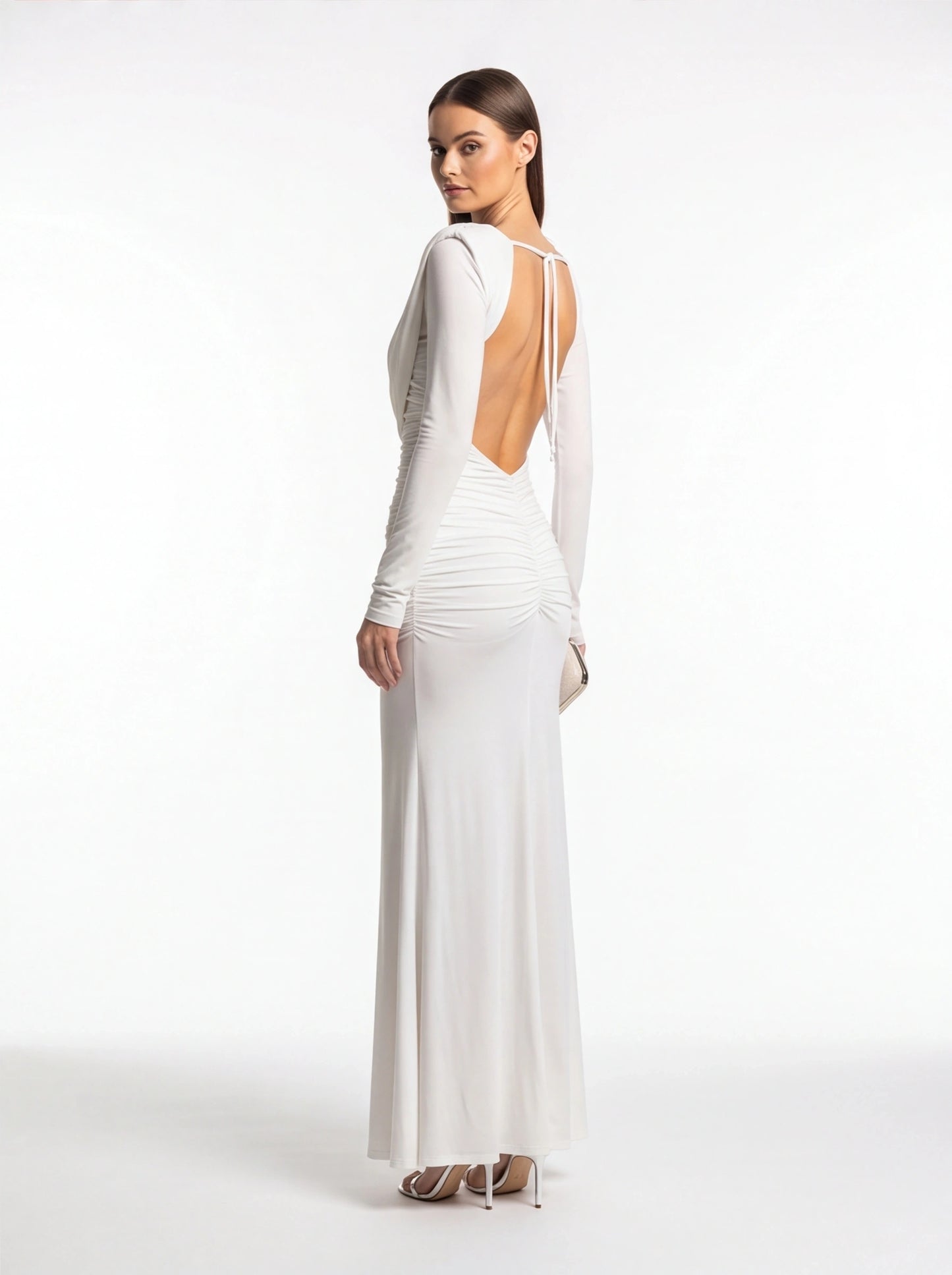 Elegant Backless Black Maxi Dress with Adjustable Straps & Flowing Sil