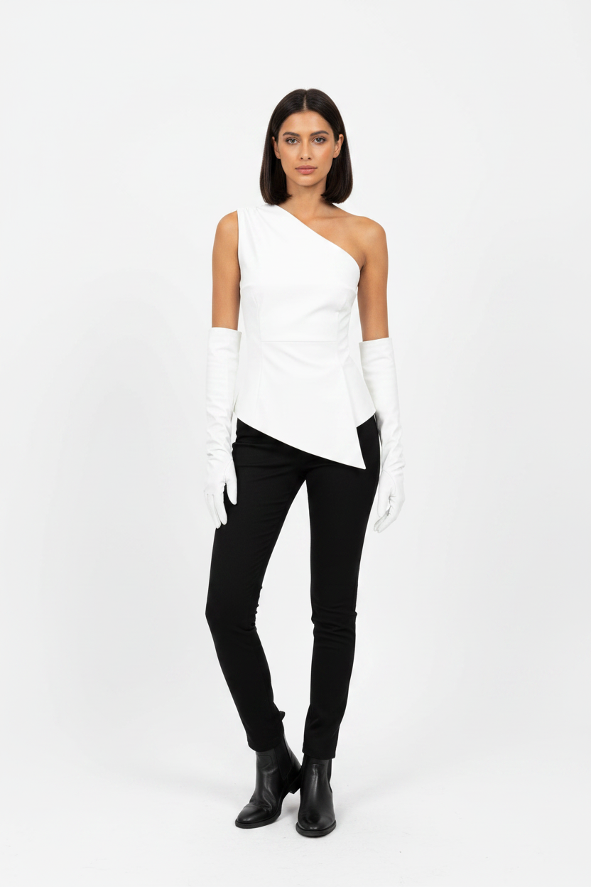 Bold Elegant Eco Leather Top with Gloves - Professional Style by Jamota Blouses Blouses & Shirts
