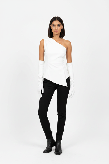 Bold Elegant Eco Leather Top with Gloves - Professional Style by Jamota Blouses Blouses & Shirts