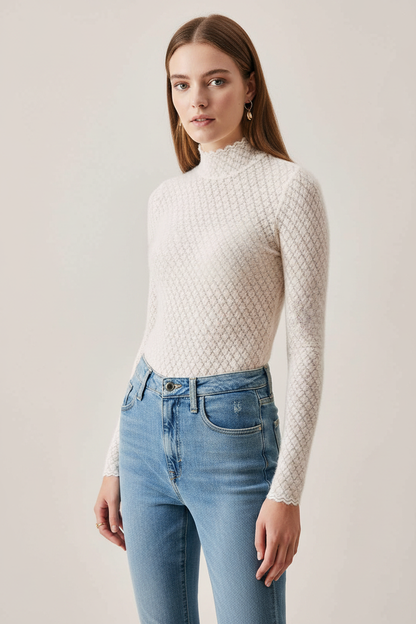 Chic Sheer Lace Blouse for Women with Elegant Detailing & Comfort Fit by Jamota Clothing Tops Women's Tops