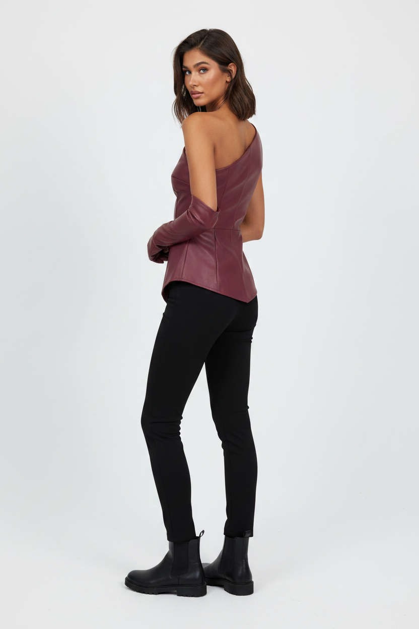 Bold Elegant Eco Leather Top with Gloves - Professional Style by Jamota Blouses Blouses & Shirts