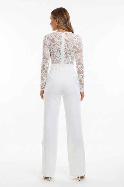 Elegant Floral Lace Jumpsuit with Pockets and Adjustable Straps by Jamota One-Pieces Women's Jumpsuits & Rompers