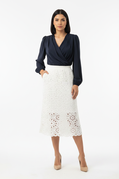 Black Crochet Midi Skirt with Pockets by Jamota Skirts Skirts