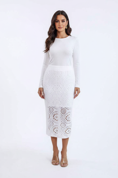 Black Crochet Midi Skirt with Pockets by Jamota Skirts Skirts
