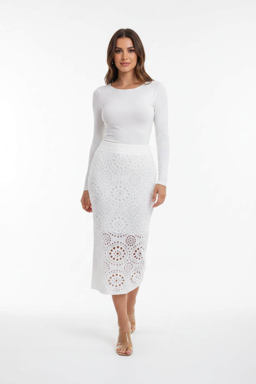 Black Crochet Midi Skirt with Pockets by Jamota Skirts Skirts