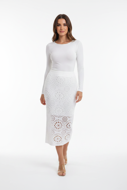 Black Crochet Midi Skirt with Pockets by Jamota Skirts Skirts
