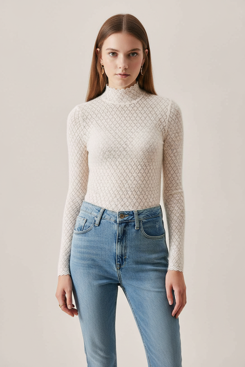 Chic Sheer Lace Blouse for Women with Elegant Detailing & Comfort Fit by Jamota Clothing Tops Women's Tops