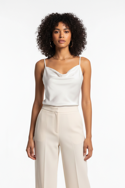 Elegant Silk Cowl Neck Camisole with Adjustable Straps & Luxurious Fin by Jamota Camisoles Camisoles