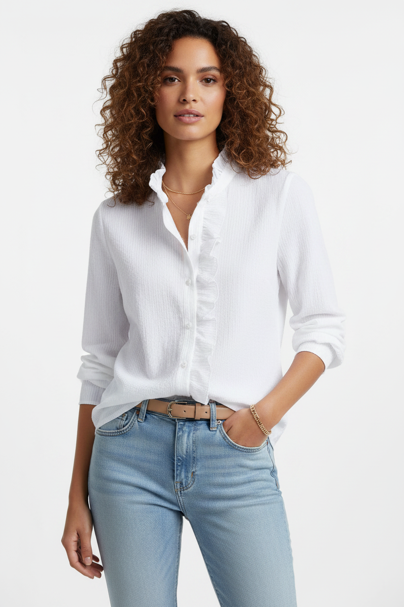 Elegant Lightweight Ruffle Blouse for Women | Breathable Fabric & Styl by Jamota Blouses Women's Blouses