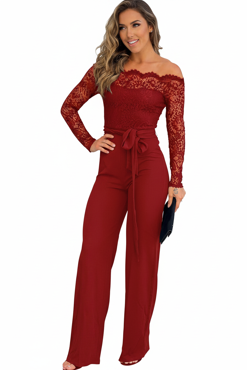 Elegant Black Slim Fit Jumpsuit with Belted Waist and Pockets by Jamota One-Pieces Women's Jumpsuits & Rompers