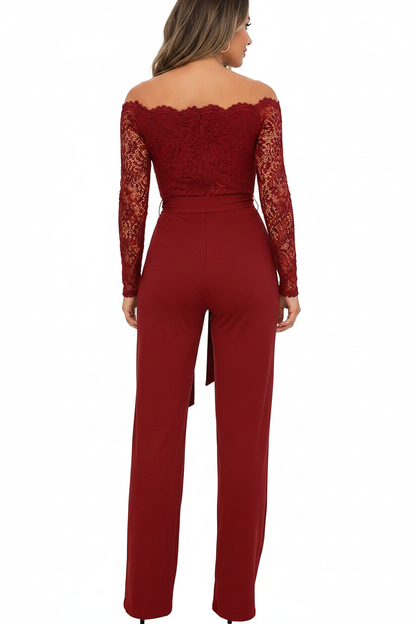 Elegant Black Slim Fit Jumpsuit with Belted Waist and Pockets by Jamota One-Pieces Women's Jumpsuits & Rompers