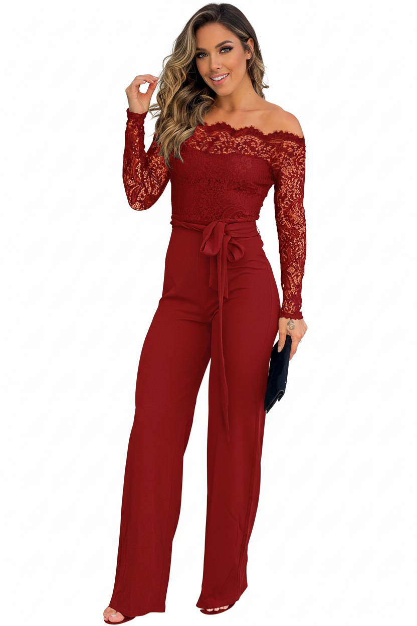 Elegant Black Slim Fit Jumpsuit with Belted Waist and Pockets by Jamota One-Pieces Women's Jumpsuits & Rompers